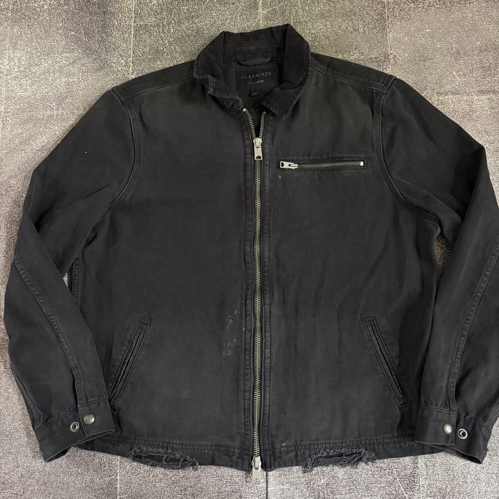 Men's AllSaints Korey Canvas Black Corduroy Zip Up Chore Bomber Jacket Sz 2XL